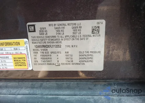 2015 GMC Acadia Slt-1 z USA, uszkodzony, nr VIN 1GKKVRKDXFJ112052